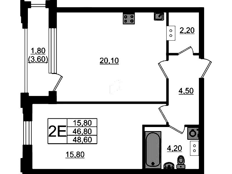 1-комнатная квартира 48.6 м², 11/13 эт., ЖК «Тайм Сквер»